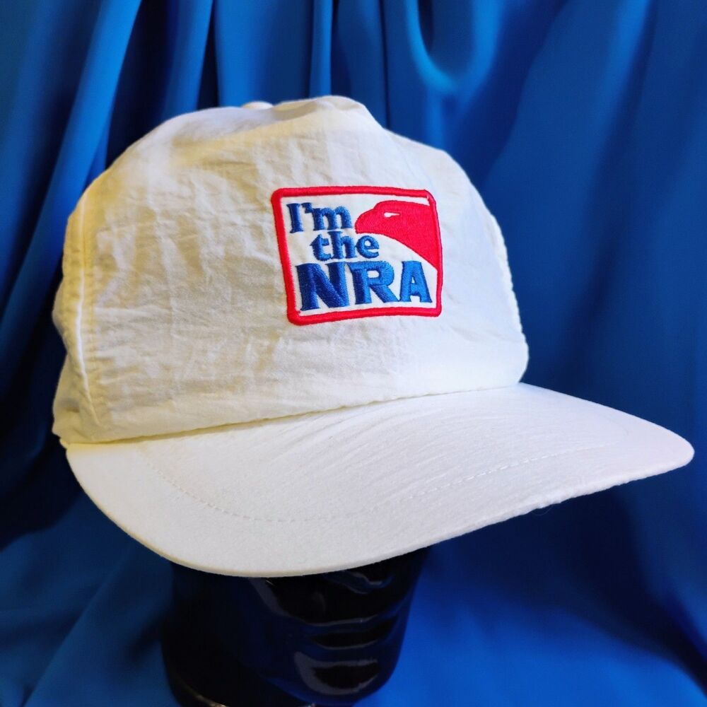 Vintage 80s I'm The NRA White Nylon Mesh Snapback Trucker Hat Cap / Rifle Gun